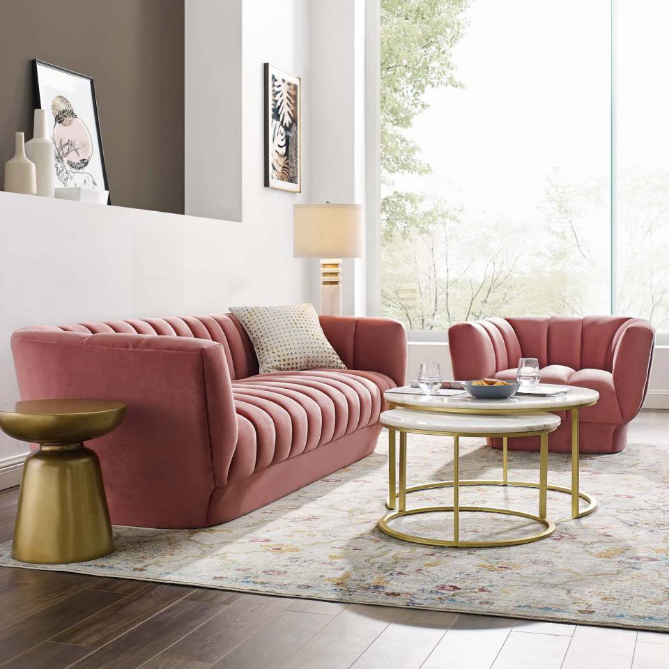 Modway Entertain Vertical Channel Tufted Performance Velvet Sofa and Armchair Set - EEI-4086 | Sofa Set | Modishstore - 1