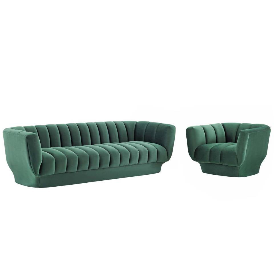 Modway Entertain Vertical Channel Tufted Performance Velvet Sofa and Armchair Set - EEI-4086 | Sofa Set | Modishstore - 7