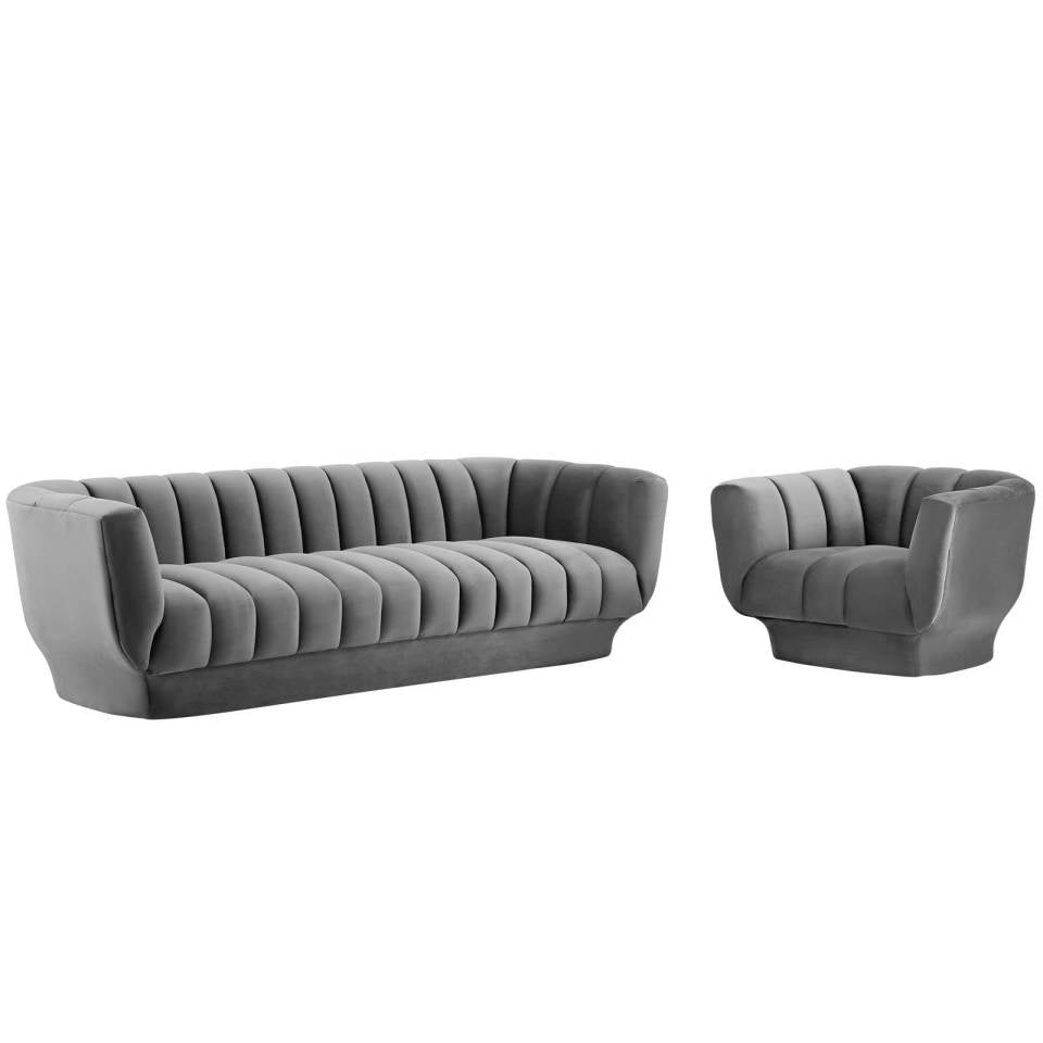 Modway Entertain Vertical Channel Tufted Performance Velvet Sofa and Armchair Set - EEI-4086 | Sofa Set | Modishstore - 8