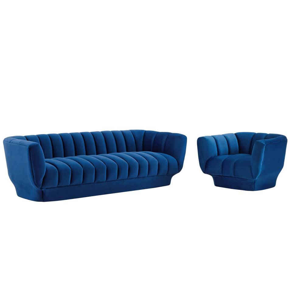 Modway Entertain Vertical Channel Tufted Performance Velvet Sofa and Armchair Set - EEI-4086 | Sofa Set | Modishstore - 9