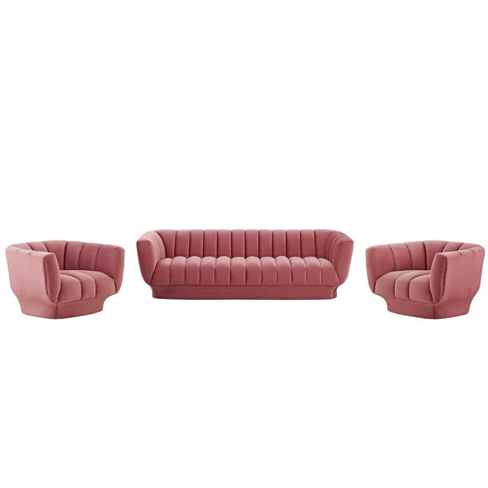 Modway Entertain Vertical Channel Tufted Performance Velvet 3 Piece Set - EEI-4087 | Sofa Set | Modishstore - 2