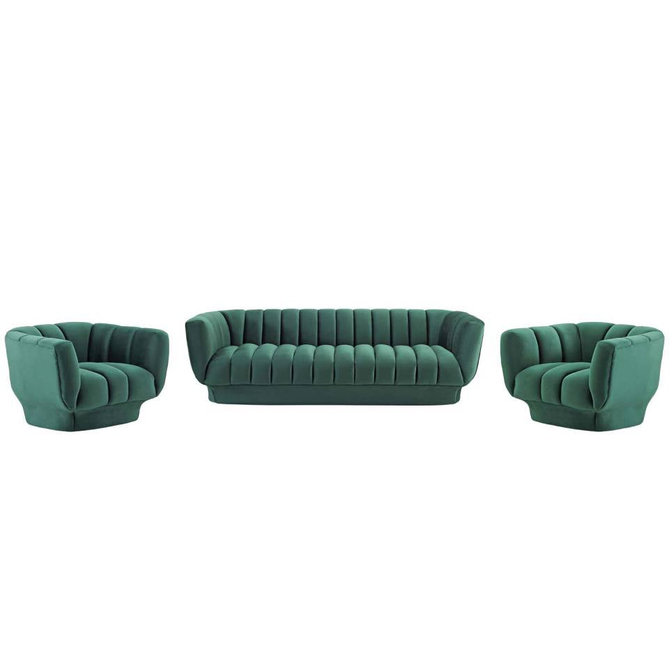 Modway Entertain Vertical Channel Tufted Performance Velvet 3 Piece Set - EEI-4087 | Sofa Set | Modishstore - 7