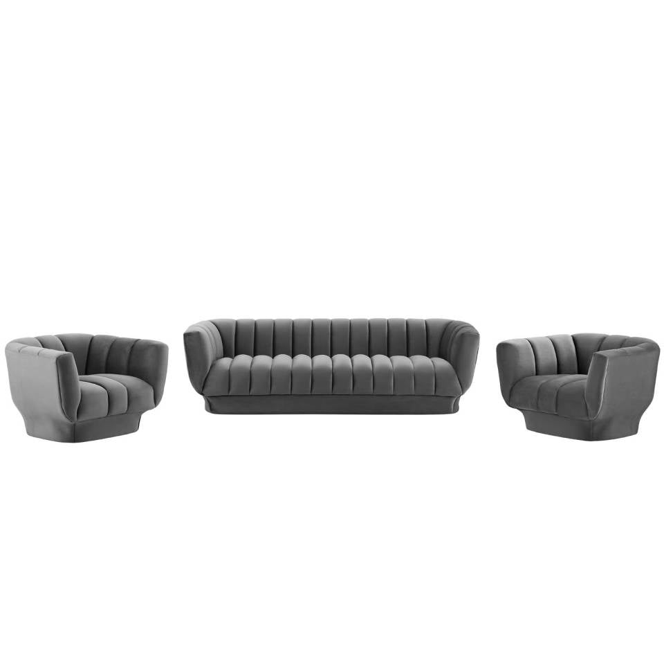 Modway Entertain Vertical Channel Tufted Performance Velvet 3 Piece Set - EEI-4087 | Sofa Set | Modishstore - 8