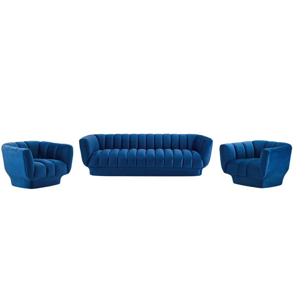 Modway Entertain Vertical Channel Tufted Performance Velvet 3 Piece Set - EEI-4087 | Sofa Set | Modishstore - 9