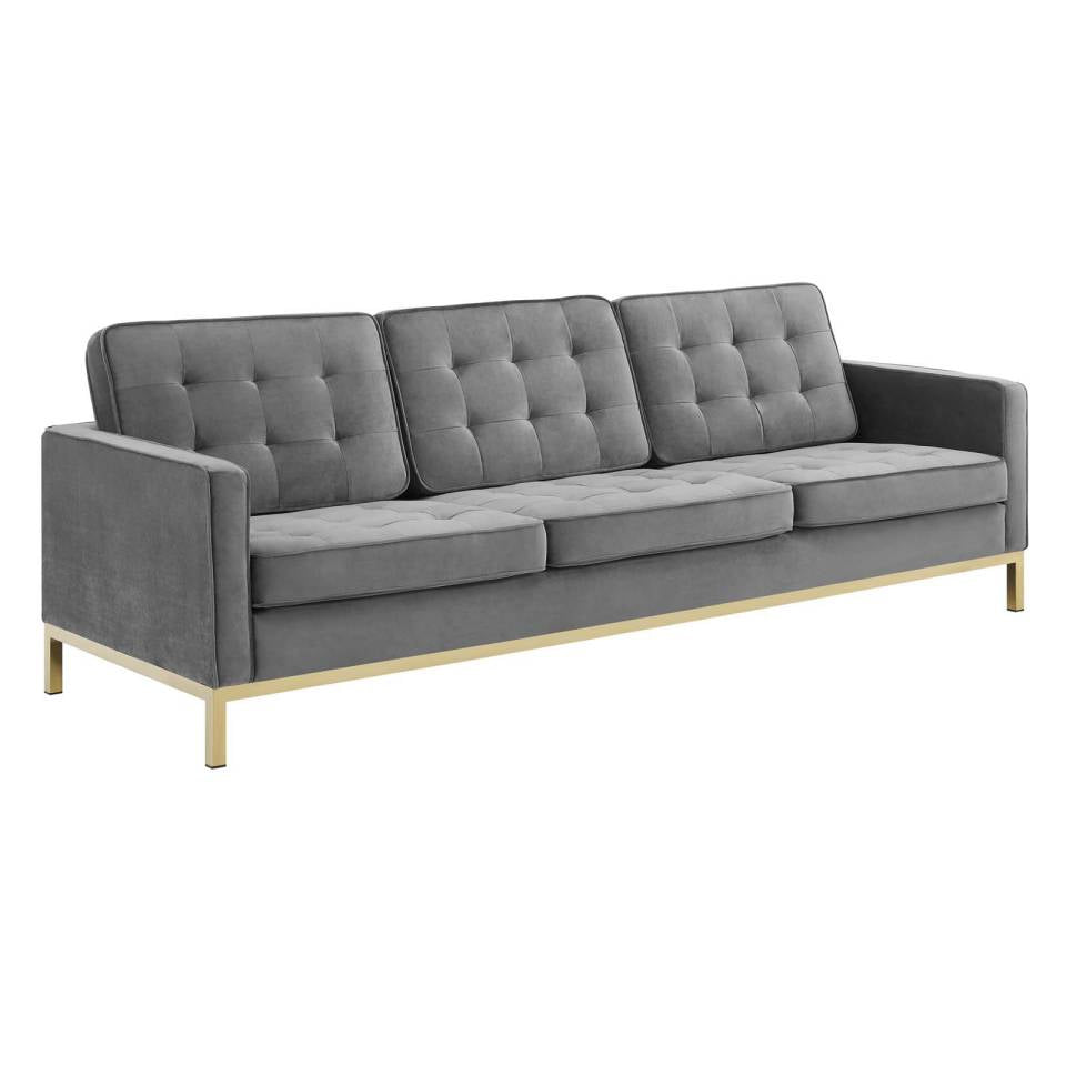 Modway Loft Gold Stainless Steel Leg Performance Velvet Sofa and Loveseat Set - EEI-4099 | Sofa Set | Modishstore - 3