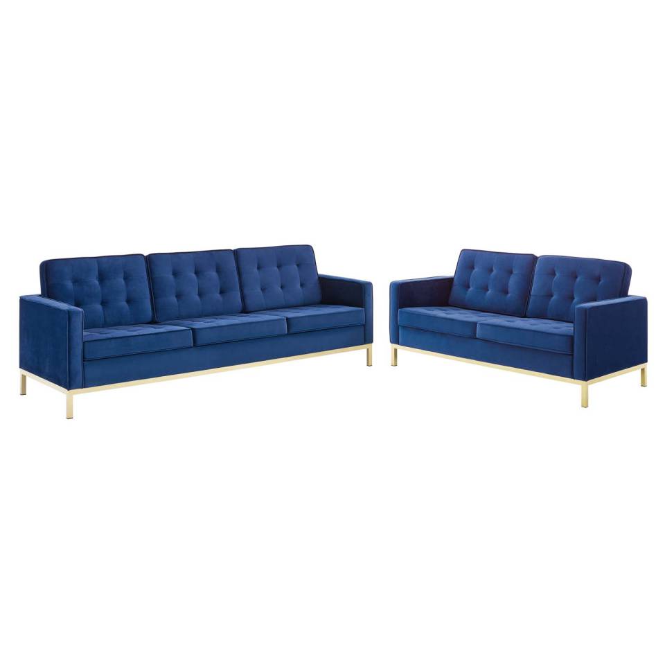 Modway Loft Gold Stainless Steel Leg Performance Velvet Sofa and Loveseat Set - EEI-4099 | Sofa Set | Modishstore - 7