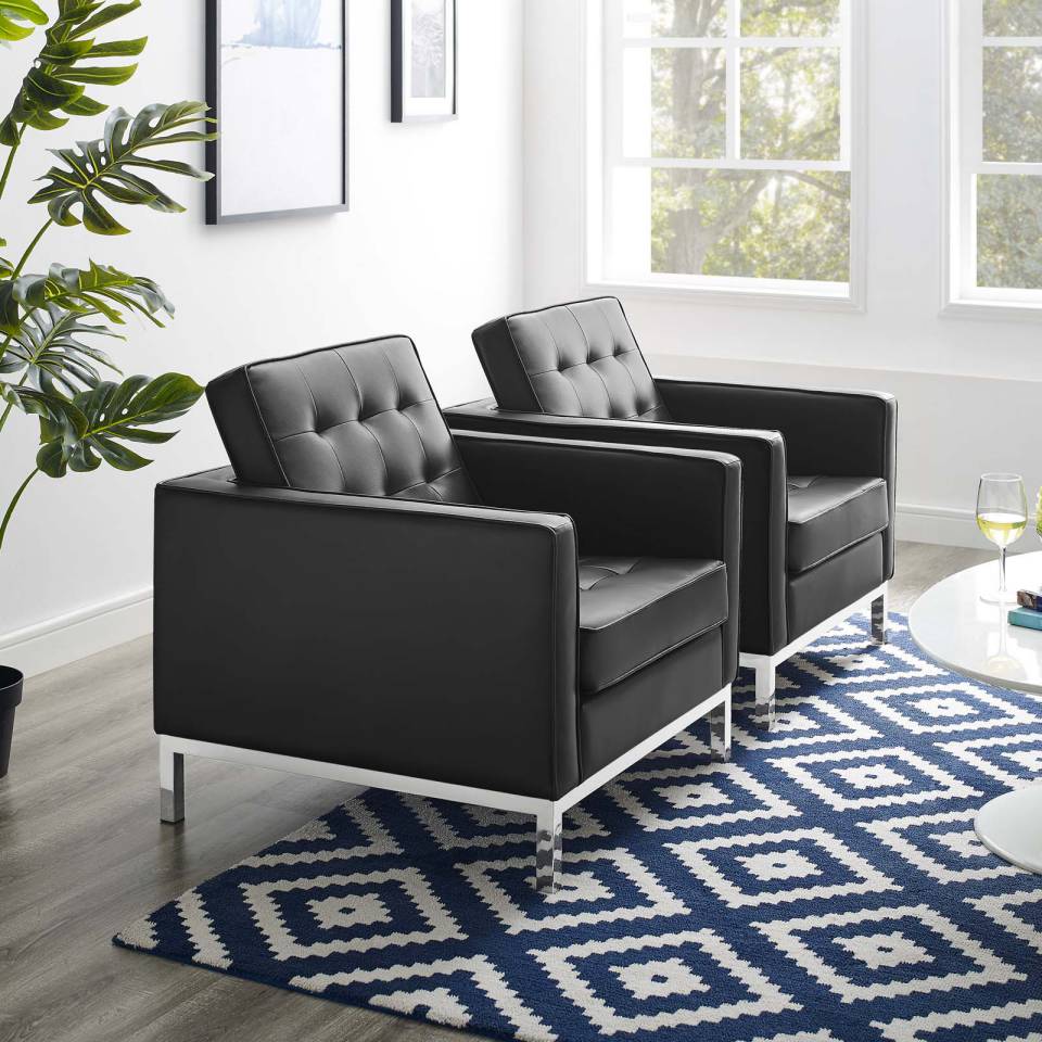 Modway Loft Tufted Upholstered Faux Leather Armchair Set of 2 - EEI-4101 | Armchairs | Modishstore - 1