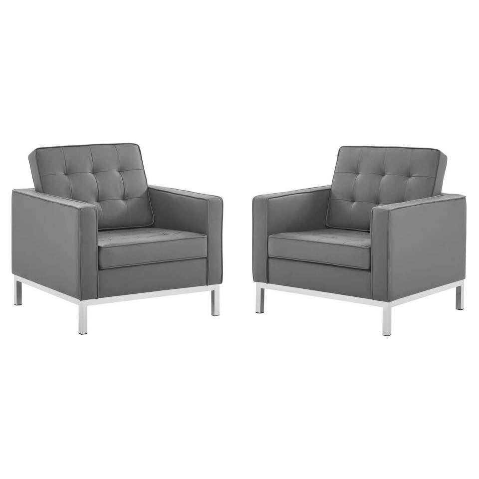 Modway Loft Tufted Upholstered Faux Leather Armchair Set of 2 - EEI-4101 | Armchairs | Modishstore - 5