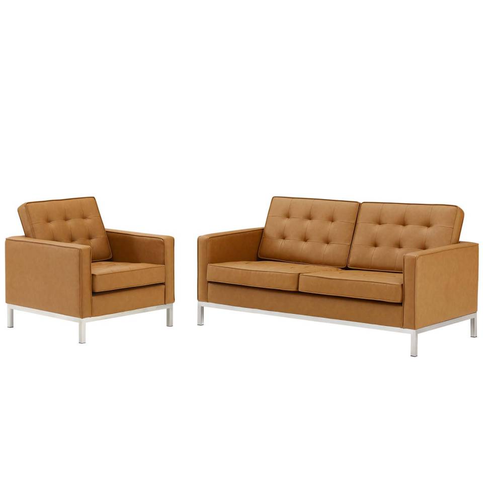 Modway Loft Tufted Upholstered Faux Leather Loveseat and Armchair Set - EEI-4102 | Sofa Set | Modishstore - 7