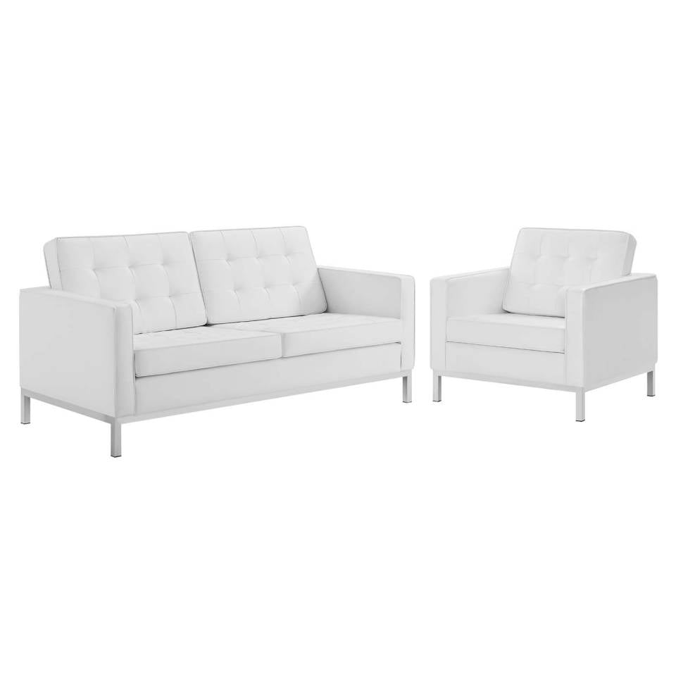 Modway Loft Tufted Upholstered Faux Leather Loveseat and Armchair Set - EEI-4102 | Sofa Set | Modishstore - 8