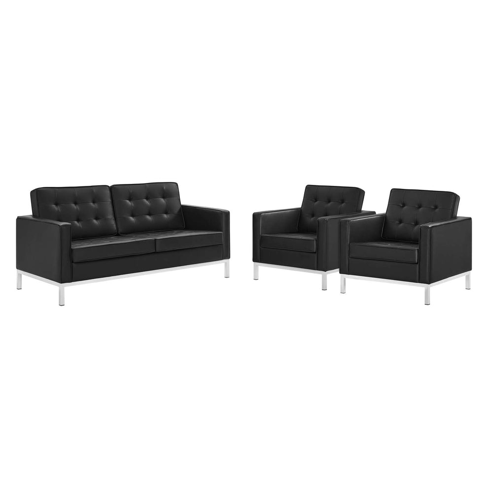 Modway Loft 3 Piece Tufted Upholstered Faux Leather Set - EEI-4103 | Sofa Set | Modishstore - 2