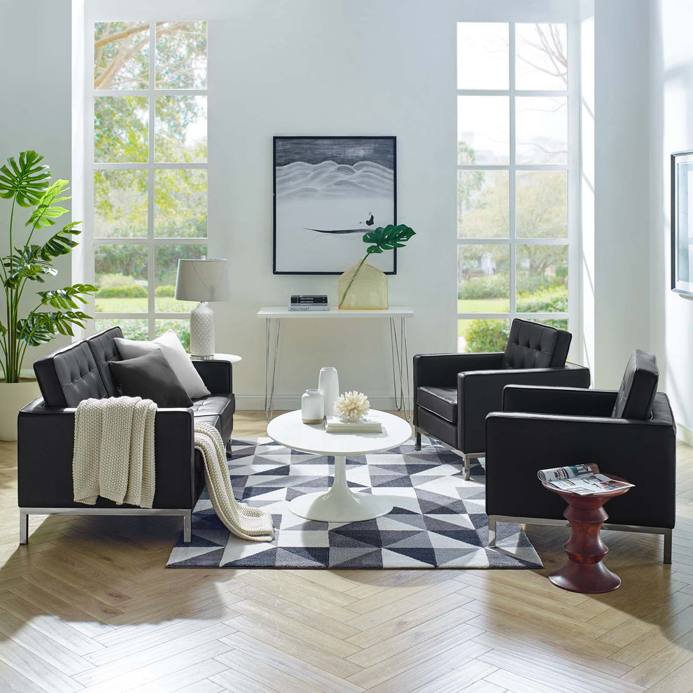 Modway Loft 3 Piece Tufted Upholstered Faux Leather Set - EEI-4103 | Sofa Set | Modishstore - 1