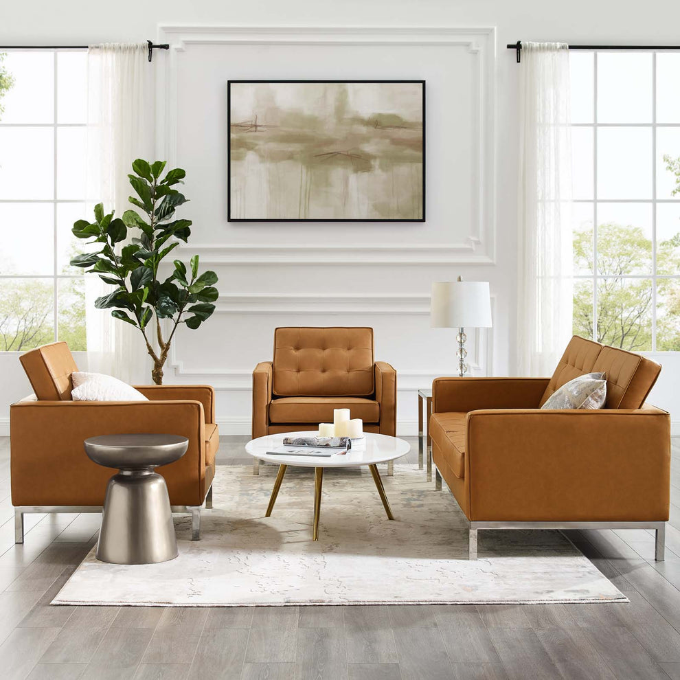 Modway Loft 3 Piece Tufted Upholstered Faux Leather Set - EEI-4103 | Sofa Set | Modishstore - 5