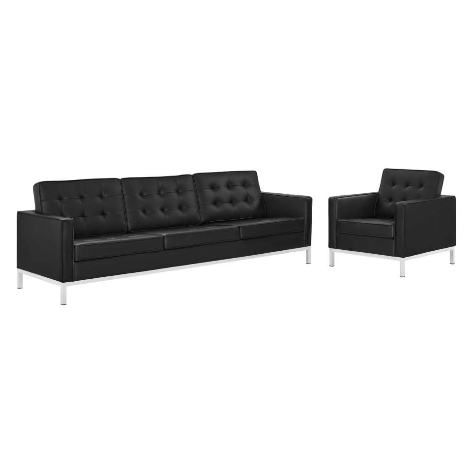 Modway Loft Tufted Upholstered Faux Leather Sofa and Armchair Set | Sofas | Modishstore-2