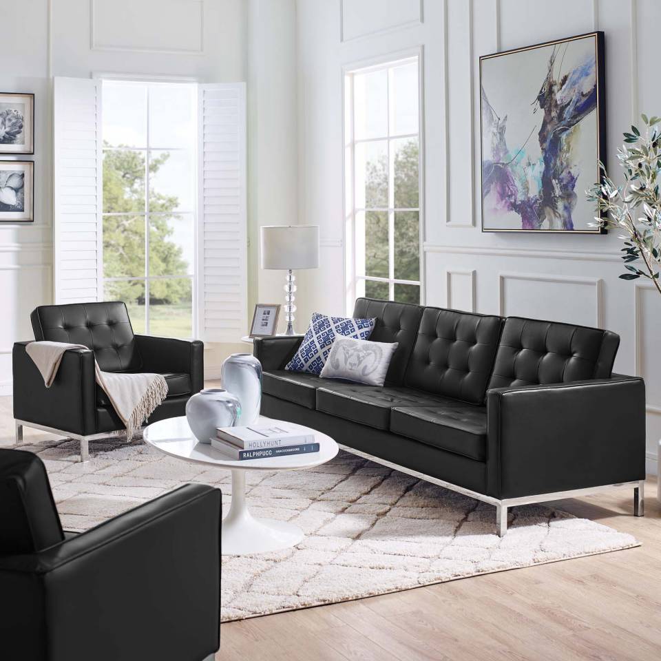 Modway Loft Tufted Upholstered Faux Leather Sofa and Armchair Set | Sofas | Modishstore