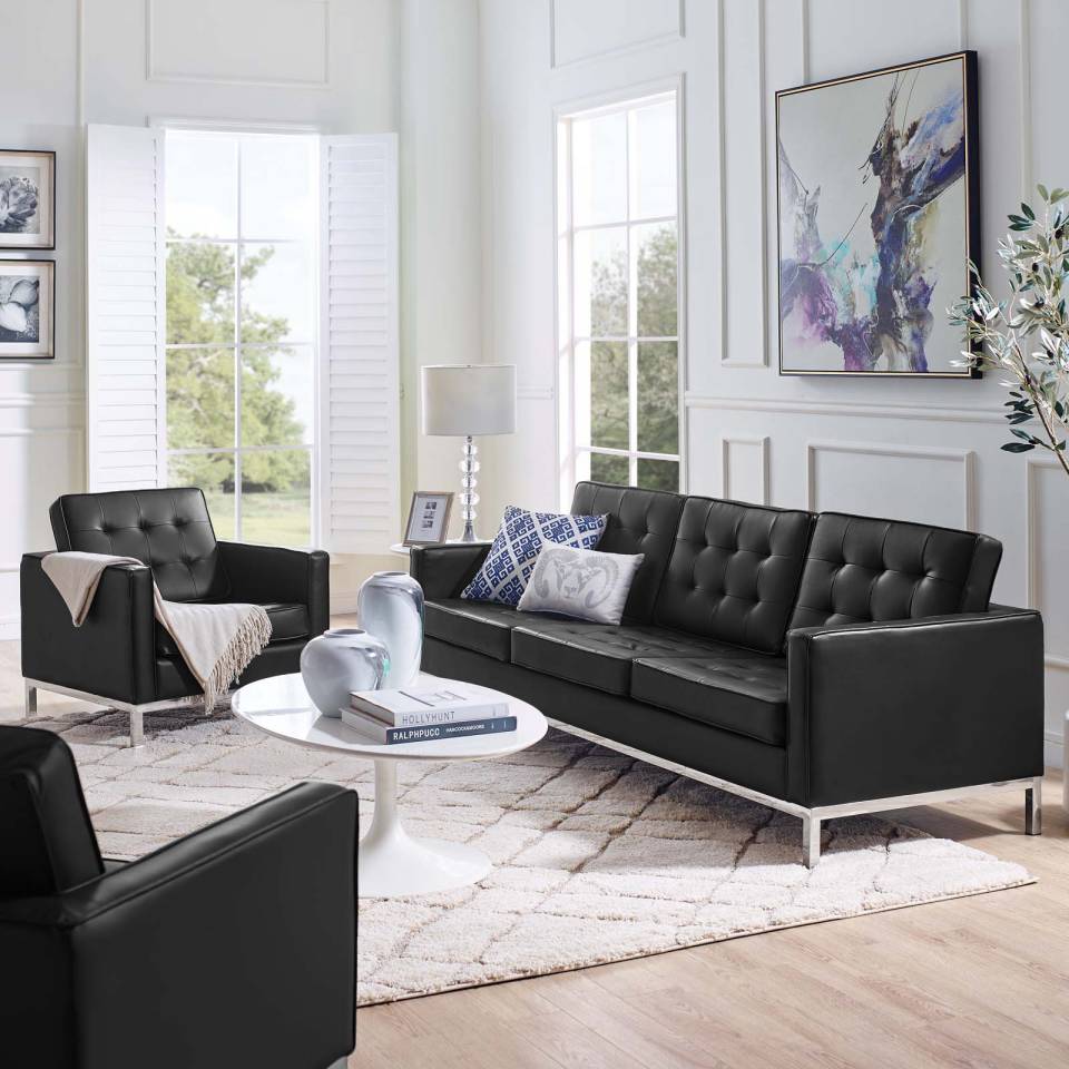 Modway Loft Tufted Upholstered Faux Leather Sofa and Armchair Set - EEI-4104 | Sofa Set | Modishstore - 1