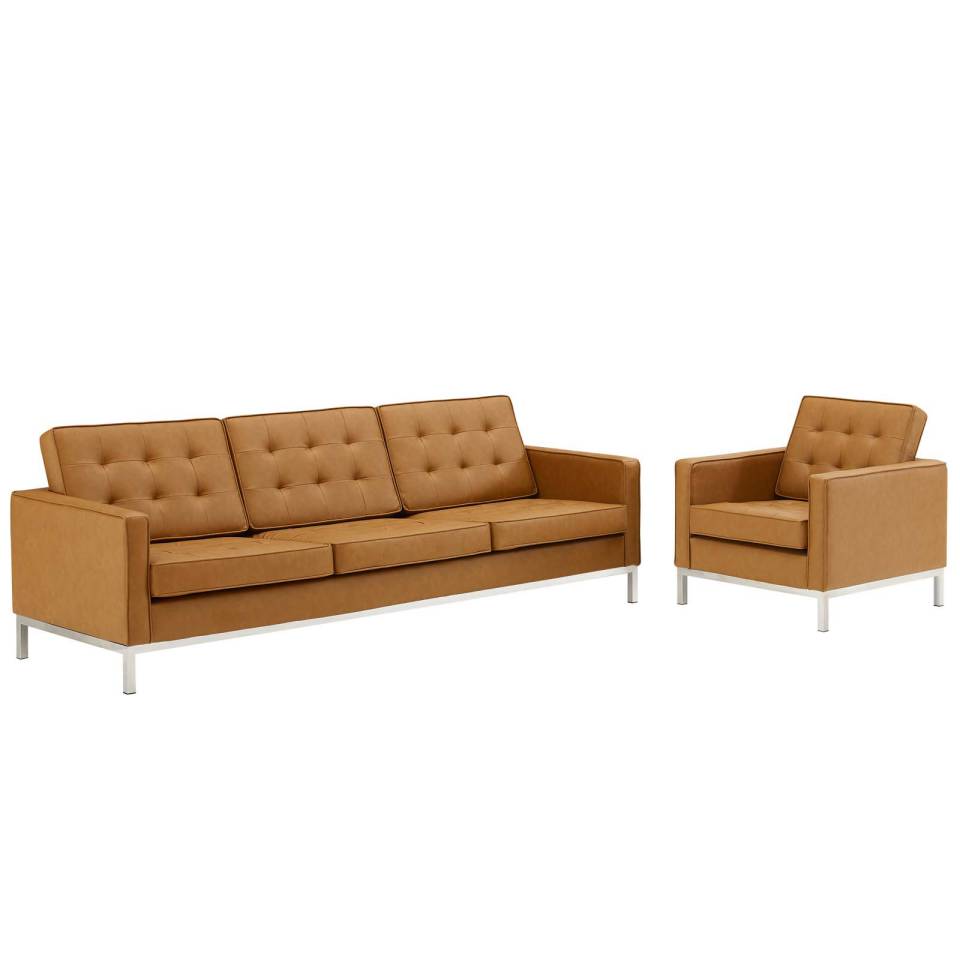 Modway Loft Tufted Upholstered Faux Leather Sofa and Armchair Set | Sofas | Modishstore-9