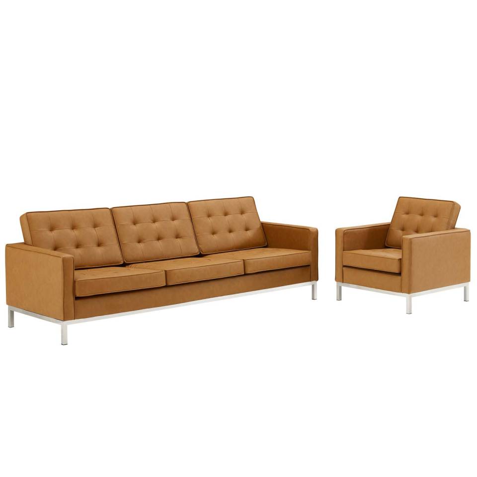Modway Loft Tufted Upholstered Faux Leather Sofa and Armchair Set - EEI-4104 | Sofa Set | Modishstore - 7