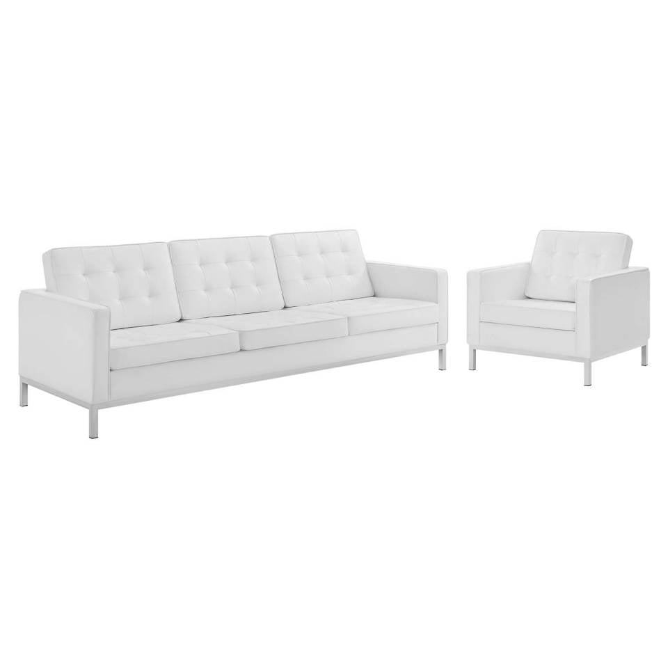 Modway Loft Tufted Upholstered Faux Leather Sofa and Armchair Set - EEI-4104 | Sofa Set | Modishstore - 8