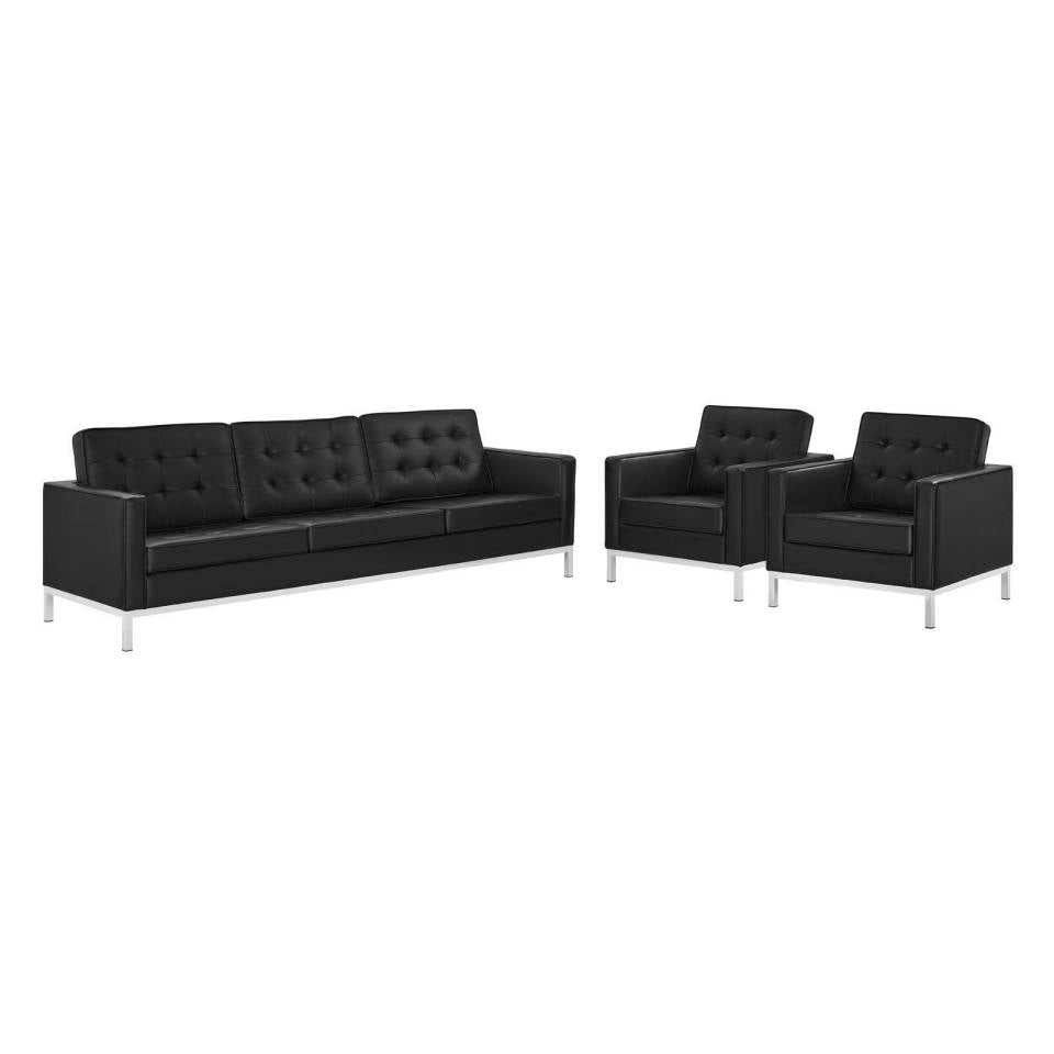 Modway Loft 3 Piece Tufted Upholstered Faux Leather Set - EEI-4105 | Sofa Set | Modishstore - 6