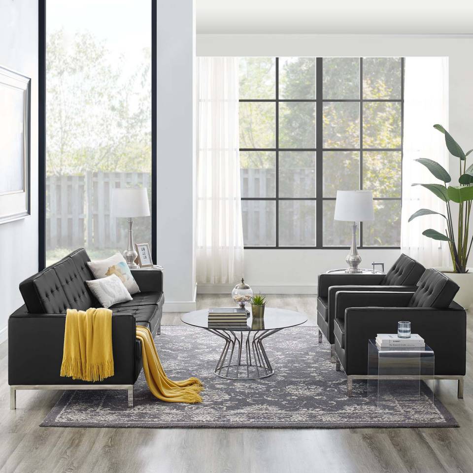 Modway Loft 3 Piece Tufted Upholstered Faux Leather Set - EEI-4105 | Sofa Set | Modishstore - 1