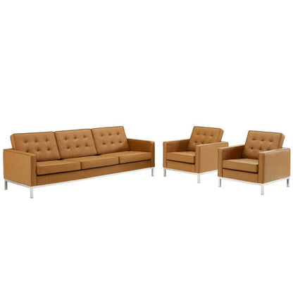 Modway Loft 3 Piece Tufted Upholstered Faux Leather Set | Sofas | Modishstore-9