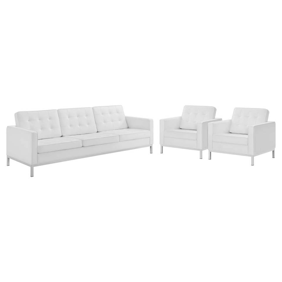 Modway Loft 3 Piece Tufted Upholstered Faux Leather Set - EEI-4105 | Sofa Set | Modishstore - 8
