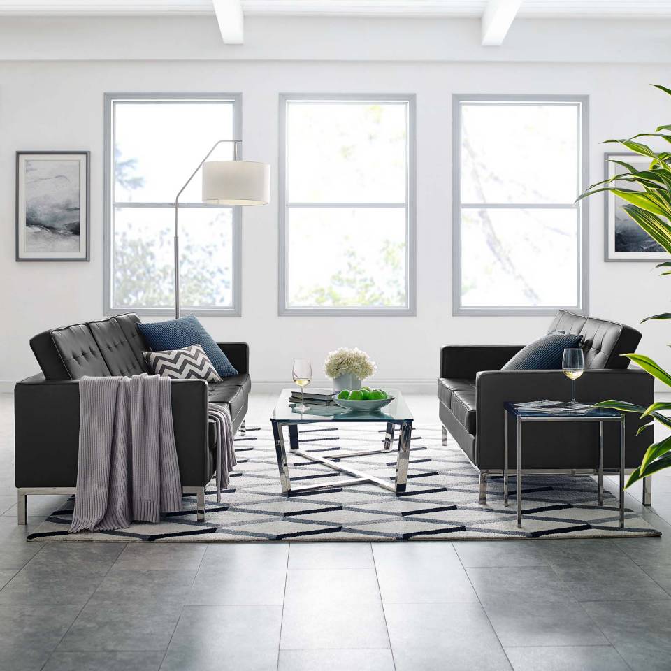Modway Loft Tufted Upholstered Faux Leather Sofa and Loveseat Set - EEI-4106 | Sofa Set | Modishstore - 1