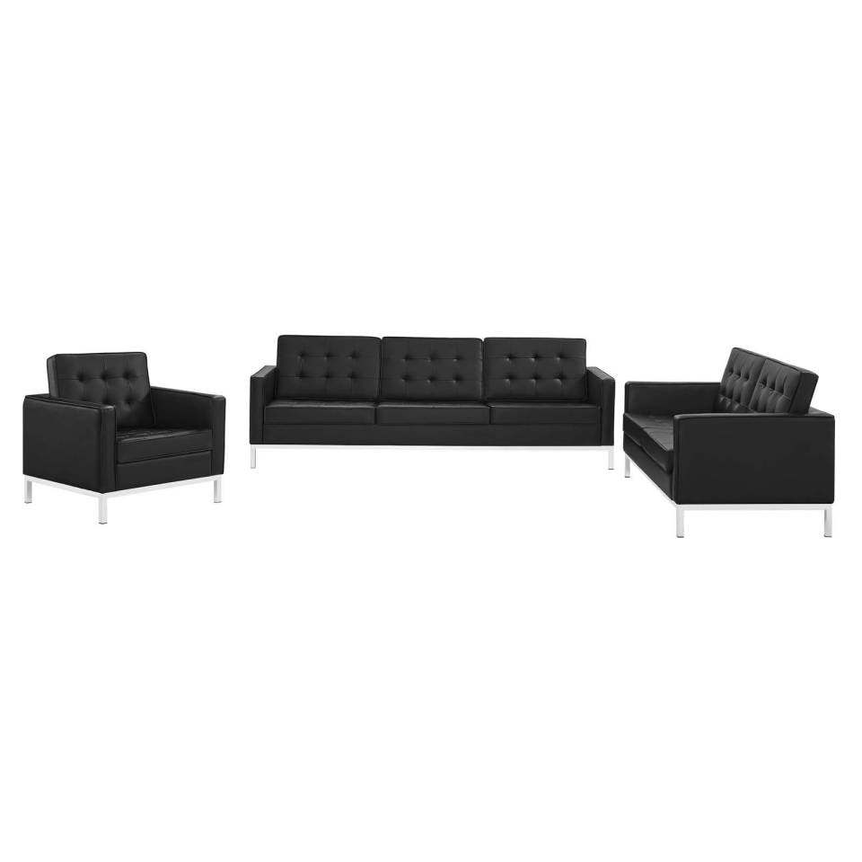 Modway Loft Tufted Upholstered Faux Leather 3 Piece Set - EEI-4107 | Sofa Set | Modishstore - 2