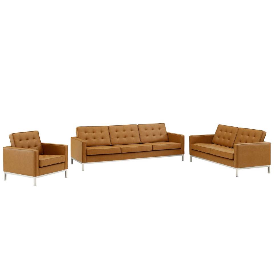 Modway Loft Tufted Upholstered Faux Leather 3 Piece Set - EEI-4107 | Sofa Set | Modishstore - 9