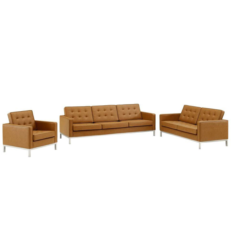 Modway Loft Tufted Upholstered Faux Leather 3 Piece Set | Sofas | Modishstore-11
