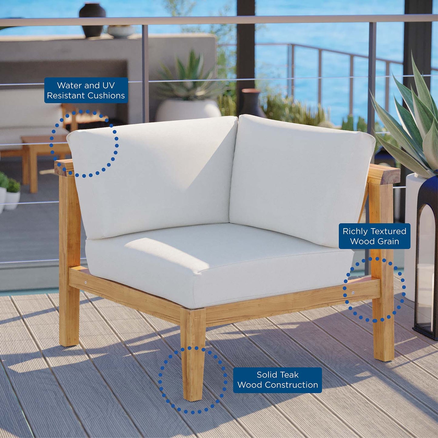 Modway Bayport Outdoor Patio Teak Wood Corner Chair | Outdoor Sofas, Loveseats & Sectionals | Modishstore-7