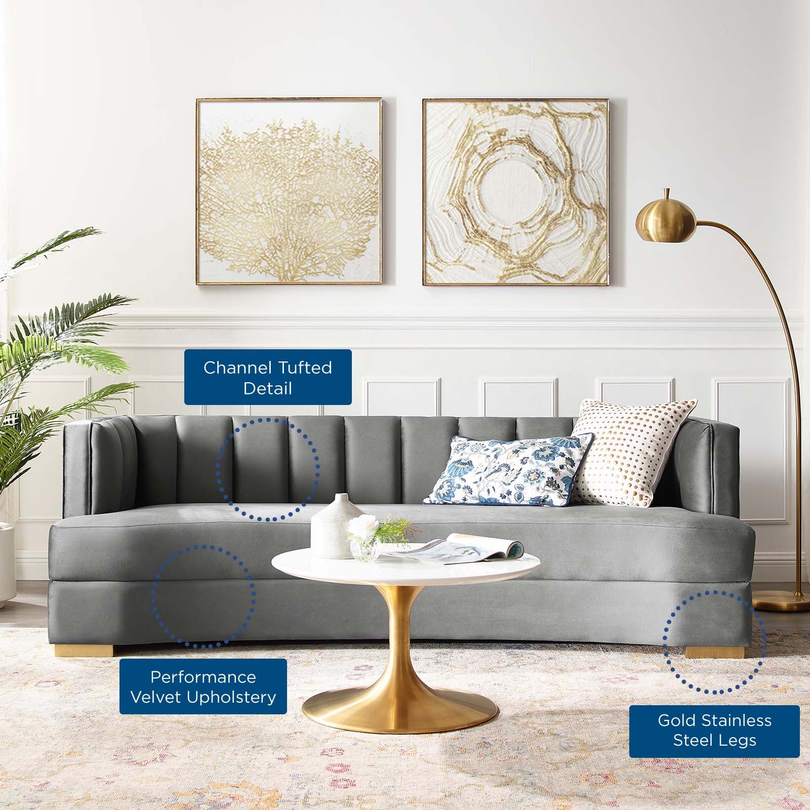 Encompass Channel Tufted Performance Velvet Curved Sofa By Modway - EEI-4134 | Sofas | Modishstore - 8