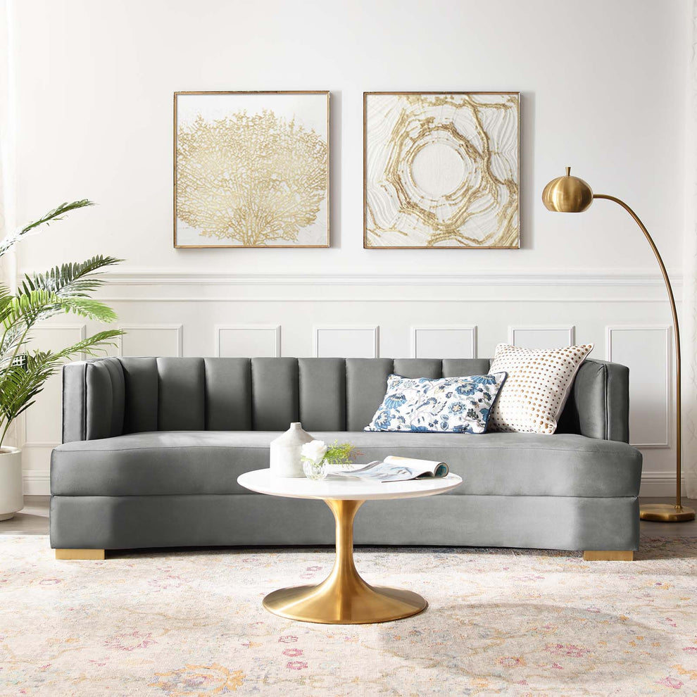 Encompass Channel Tufted Performance Velvet Curved Sofa By Modway - EEI-4134 | Sofas | Modishstore - 1