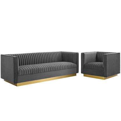 Modway Sanguine Tufted Upholstered Velvet Sofa and Armchair Set | Armchairs | Modishstore-7