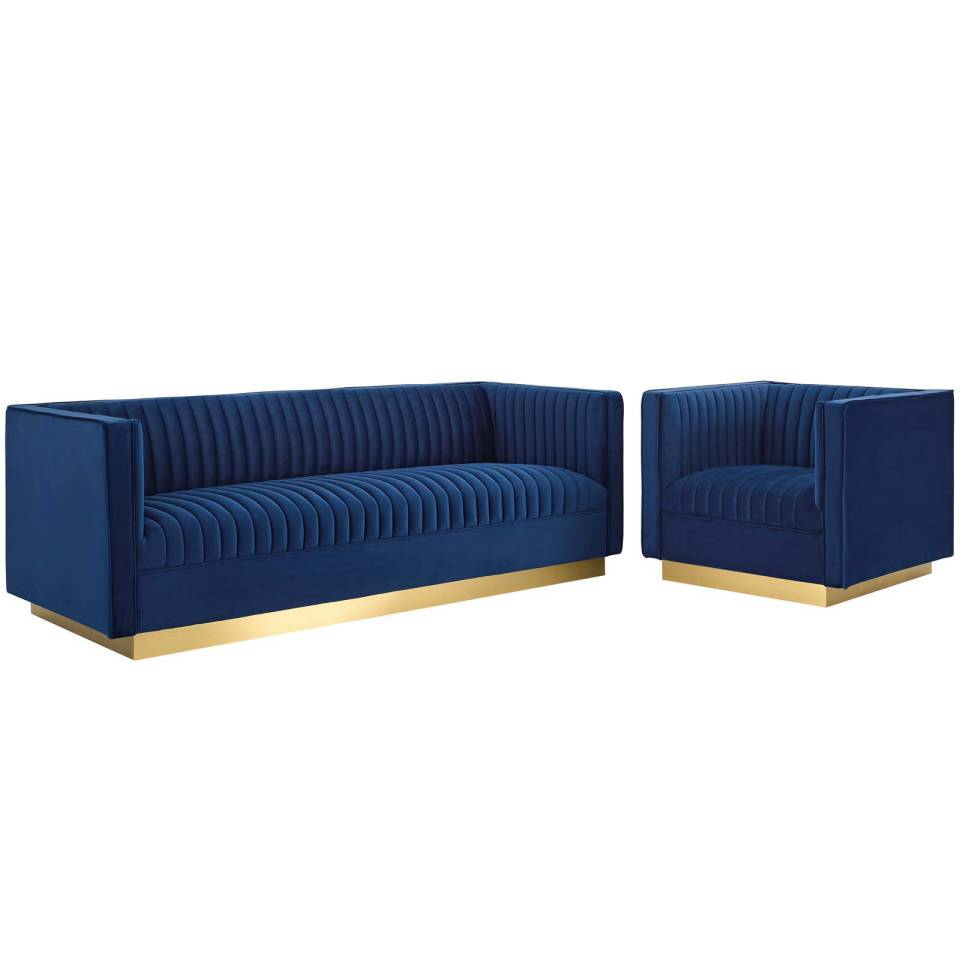 Modway Sanguine Tufted Upholstered Velvet Sofa and Armchair Set | Armchairs | Modishstore-8