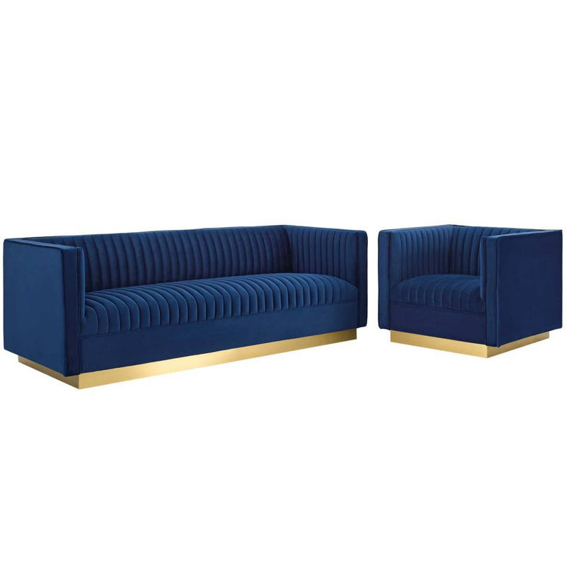 Modway Sanguine Tufted Upholstered Velvet Sofa and Armchair Set - EEI-4143 | Sofa Set | Modishstore - 8