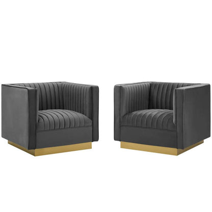 Modway Sanguine Vertical Channel Tufted Upholstered Performance Velvet Armchair Set of 2 | Armchairs | Modishstore-5
