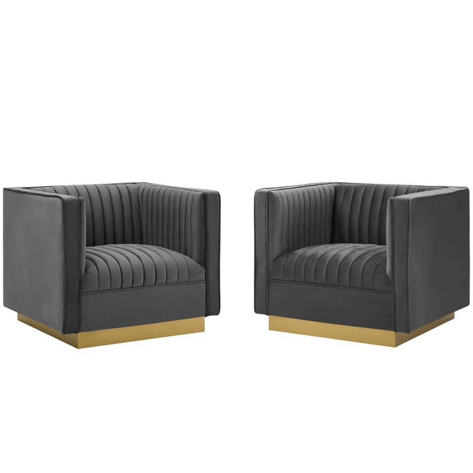 Modway Sanguine Vertical Channel Tufted Upholstered Performance Velvet Armchair Set of 2 - EEI-4145 | Armchairs | Modishstore - 2
