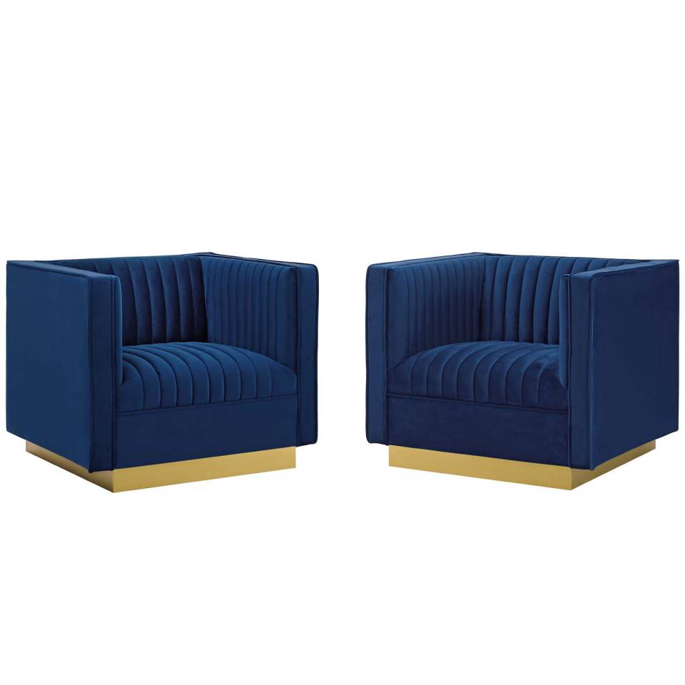 Modway Sanguine Vertical Channel Tufted Upholstered Performance Velvet Armchair Set of 2 | Armchairs | Modishstore-6