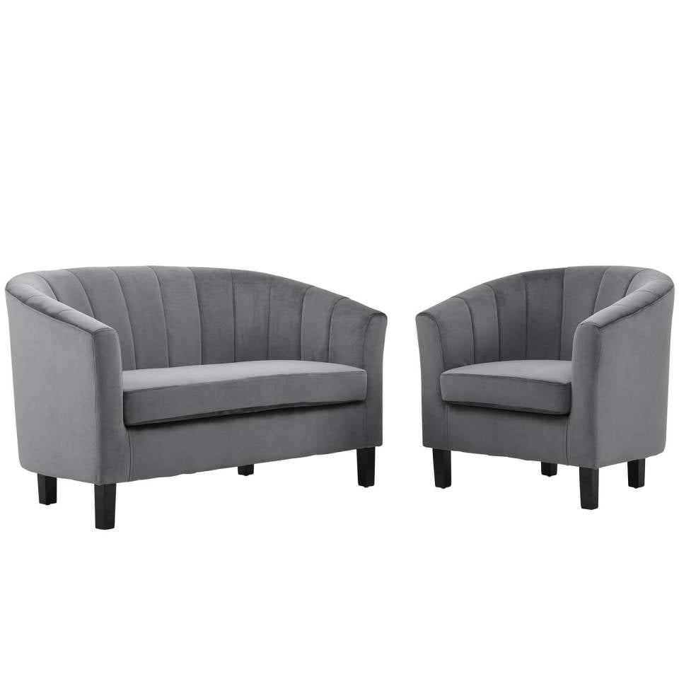Modway Prospect Channel Tufted Performance Velvet Loveseat and Armchair Set - EEI-4146 | Sofa Set | Modishstore - 8