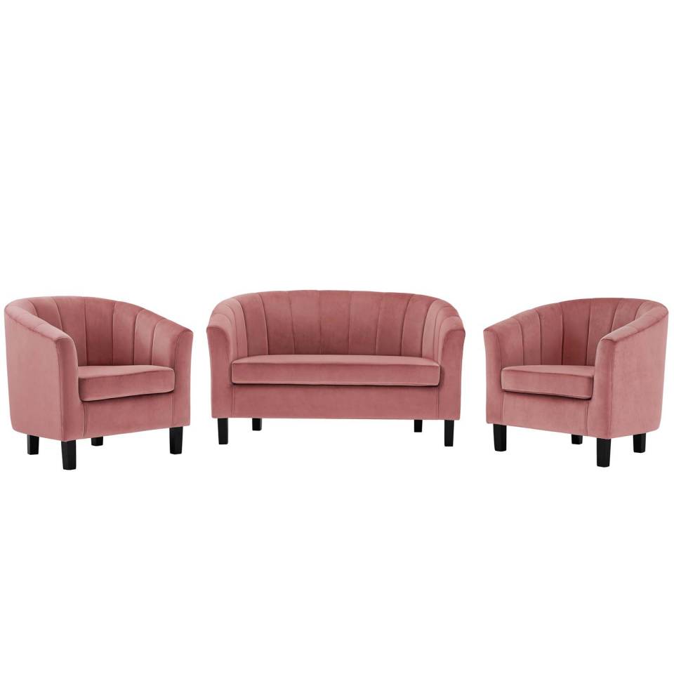 Modway Prospect Channel Tufted 3 Piece Performance Velvet Set - EEI-4147 | Sofa Set | Modishstore - 2