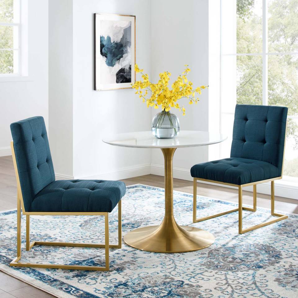 Modway Privy Gold Stainless Steel Upholstered Fabric Dining Accent Chair Set of 2 - EEI-4151 | Dining Chairs | Modishstore - 1