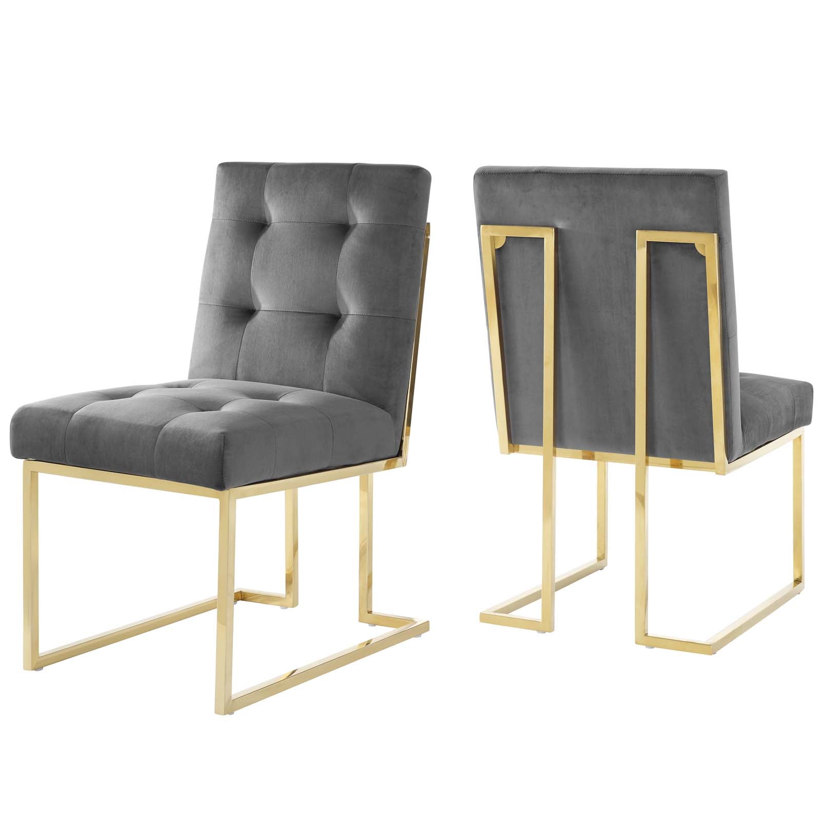 Modway Privy Gold Stainless Steel Performance Velvet Dining Chair Set of 2 | Dining Chairs | Modishstore-4