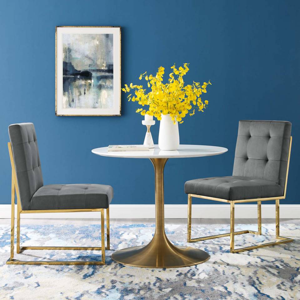 Modway Privy Gold Stainless Steel Performance Velvet Dining Chair Set of 2 - EEI-4152 | Dining Chairs | Modishstore - 1