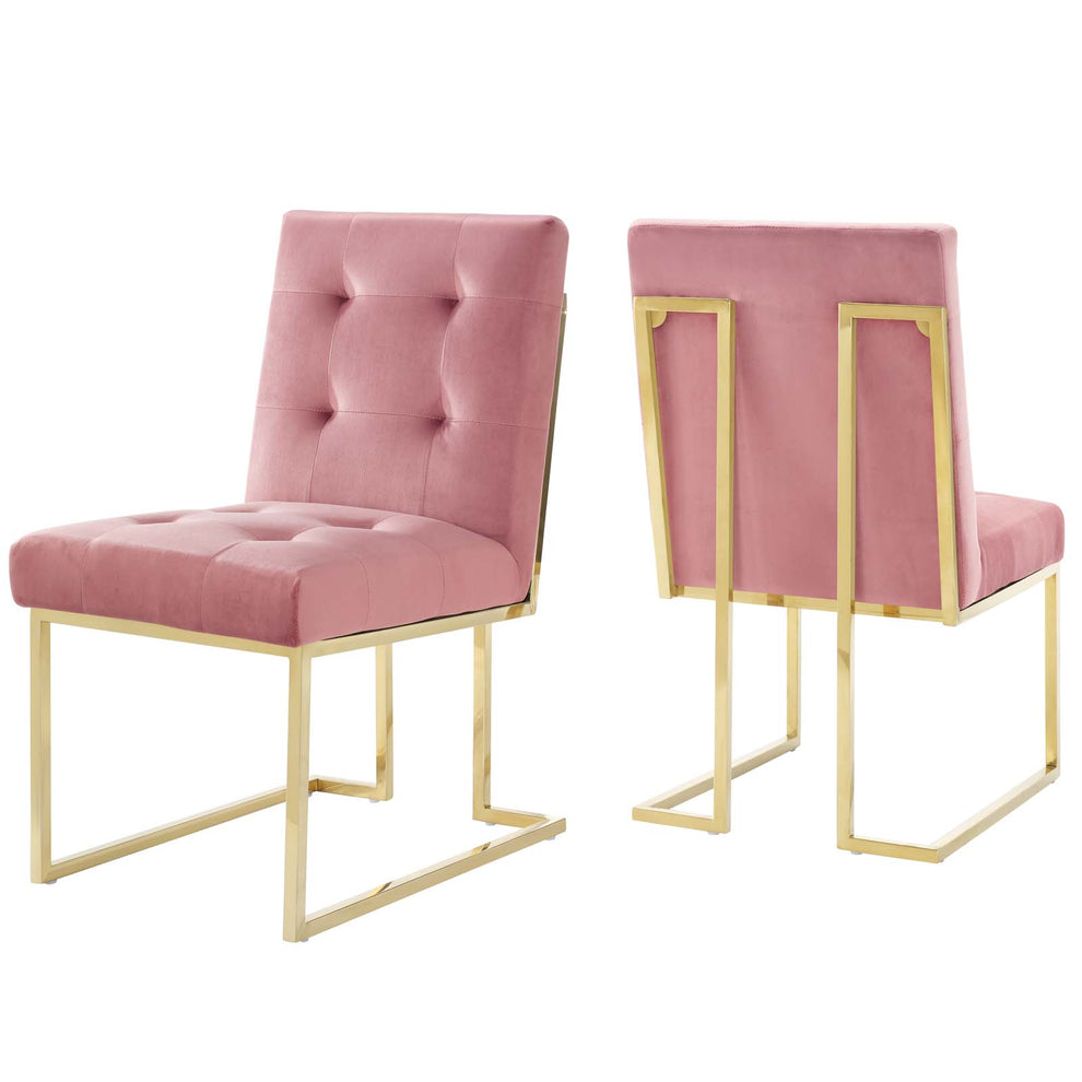 Modway Privy Gold Stainless Steel Performance Velvet Dining Chair Set of 2 - EEI-4152 | Dining Chairs | Modishstore - 6