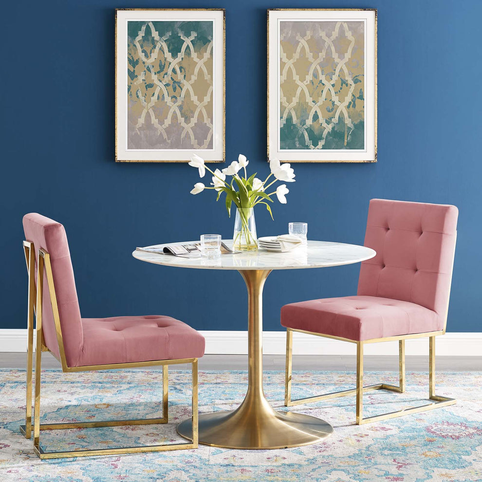 Modway Privy Gold Stainless Steel Performance Velvet Dining Chair Set of 2 - EEI-4152 | Dining Chairs | Modishstore - 5