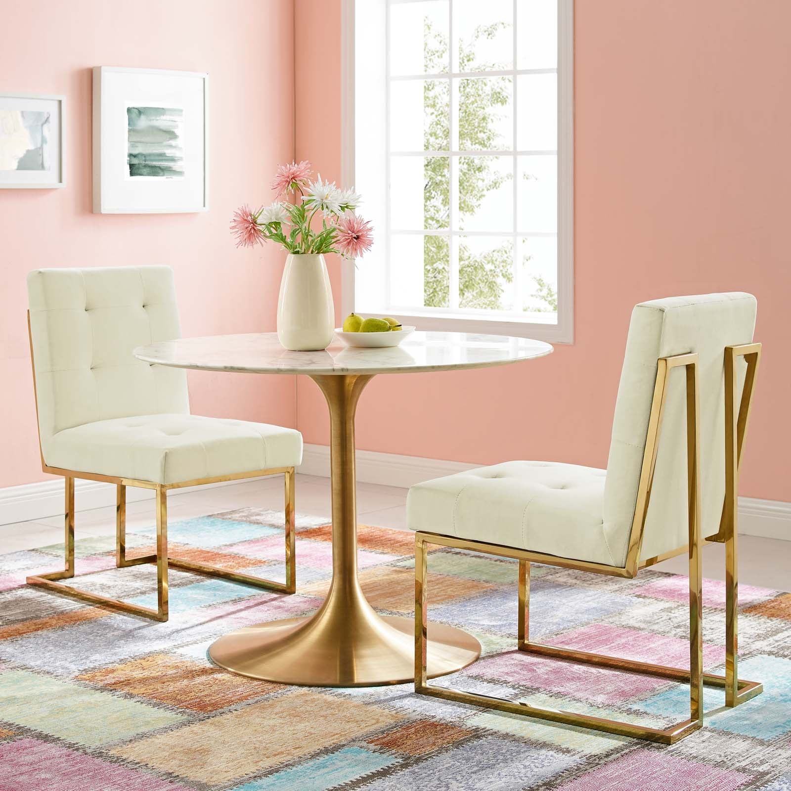 Modway Privy Gold Stainless Steel Performance Velvet Dining Chair Set of 2 - EEI-4152 | Dining Chairs | Modishstore - 13