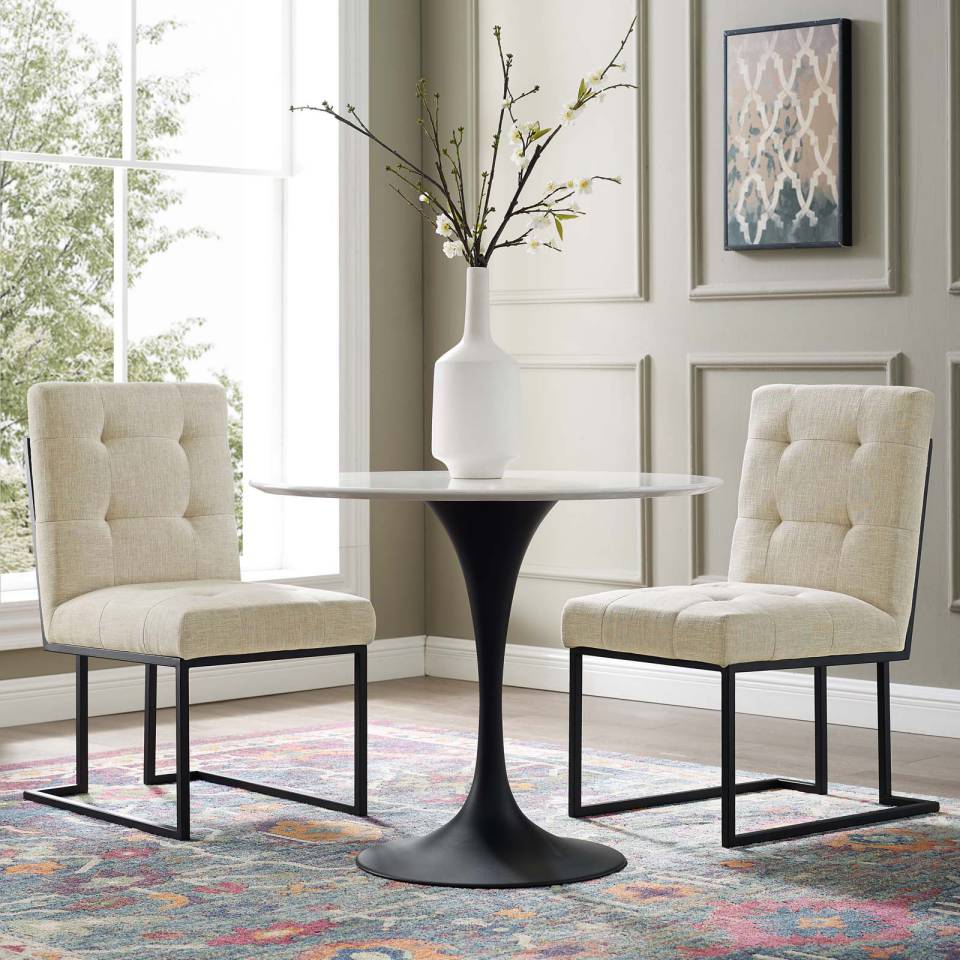 Modway Privy Black Stainless Steel Upholstered Fabric Dining Chair Set of 2 - EEI-4153 | Dining Chairs | Modishstore - 1
