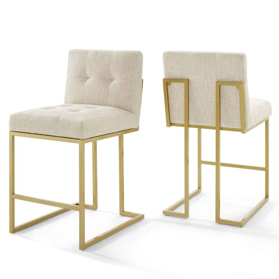 Modway Privy Gold Stainless Steel Upholstered Fabric Counter Stool Set of 2 | Counter Stools | Modishstore-5
